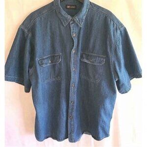 Faded Glory Blue Denim Collar S/S Shirt Medium Two Flap Pockets
